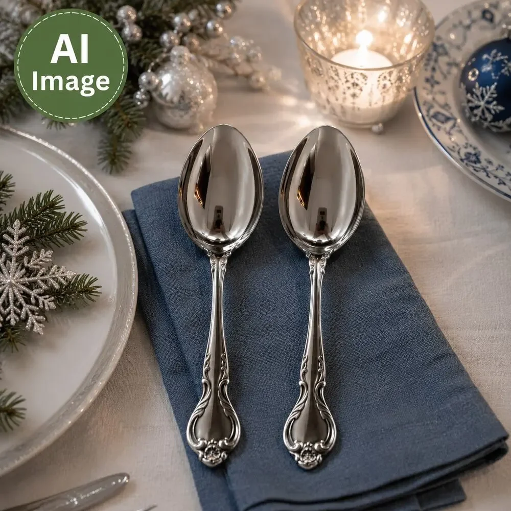 Vintage Lyons Queens Fancy Large Serving Spoons Serve Ware Stainless Steel